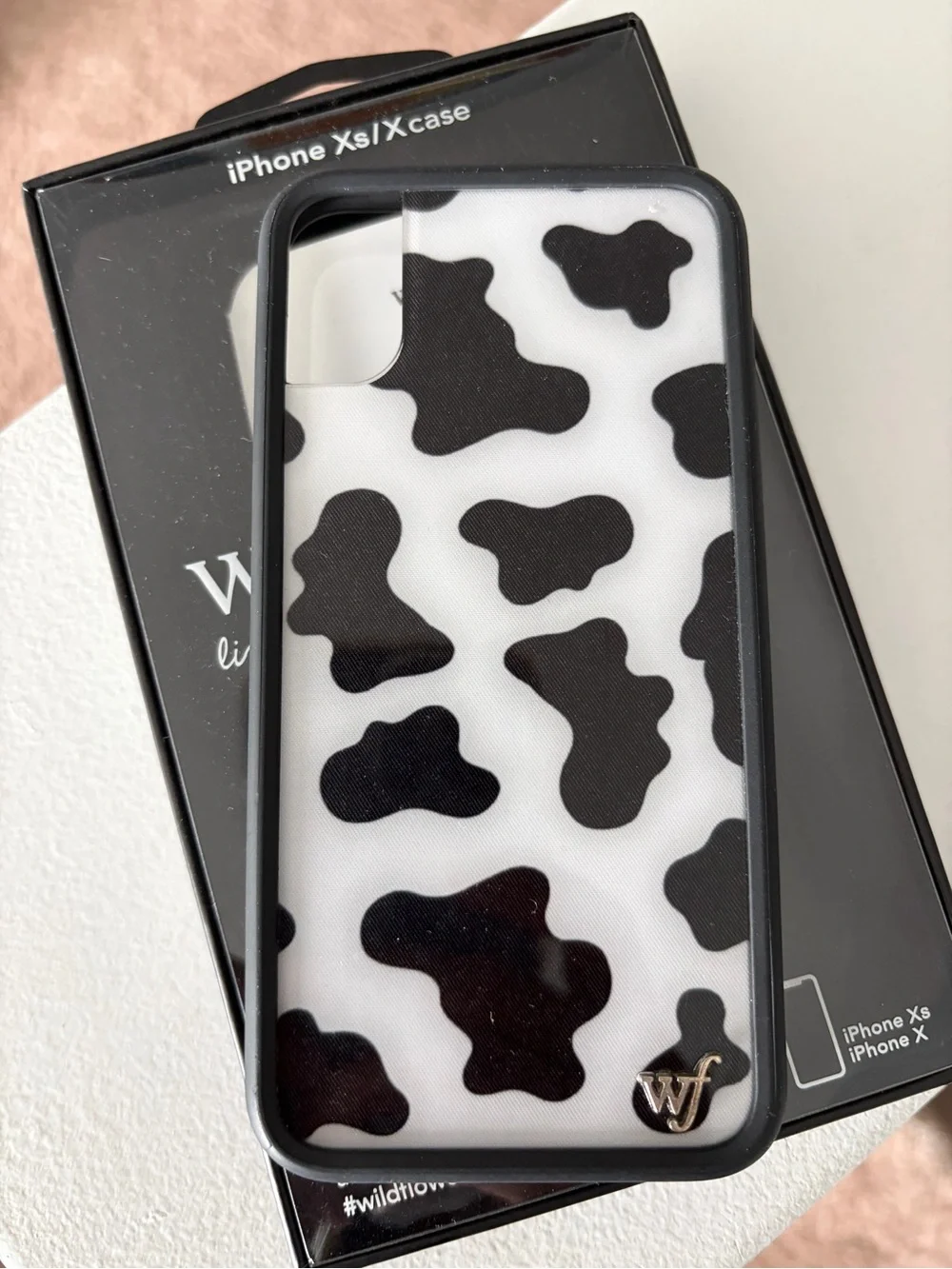 Wildflower Cow Print iPhone Xs/X Case - Black & White